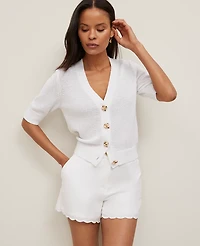 Ann Taylor Petite Novelty Button V-Neck Cardigan Size Small White Women's