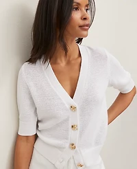 Ann Taylor Petite Novelty Button V-Neck Cardigan Size Small White Women's