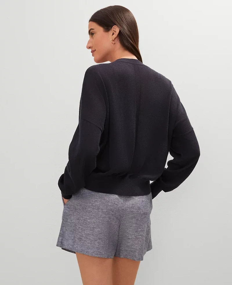 Ann Taylor Weekend Collection Linen Blend V-Neck Cardigan Size Large Night Sky Women's