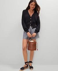 Ann Taylor Weekend Collection Linen Blend V-Neck Cardigan Size Large Night Sky Women's