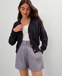 Ann Taylor Weekend Collection Linen Blend V-Neck Cardigan Size Large Night Sky Women's