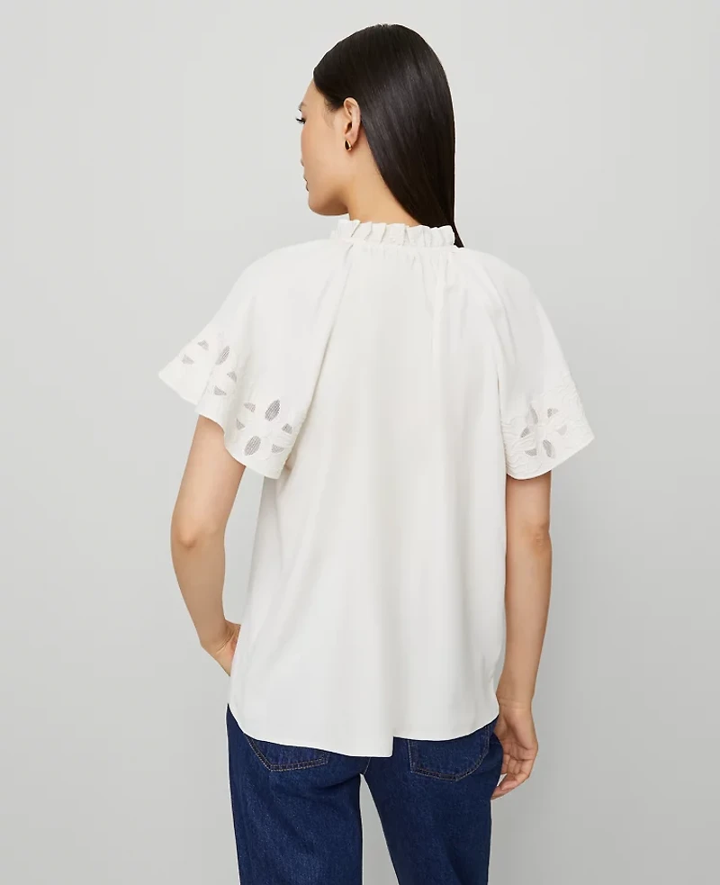 Ann Taylor Tie Neck Ruffle Popover Top Winter White Women's