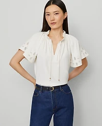 Ann Taylor Tie Neck Ruffle Popover Top Winter White Women's