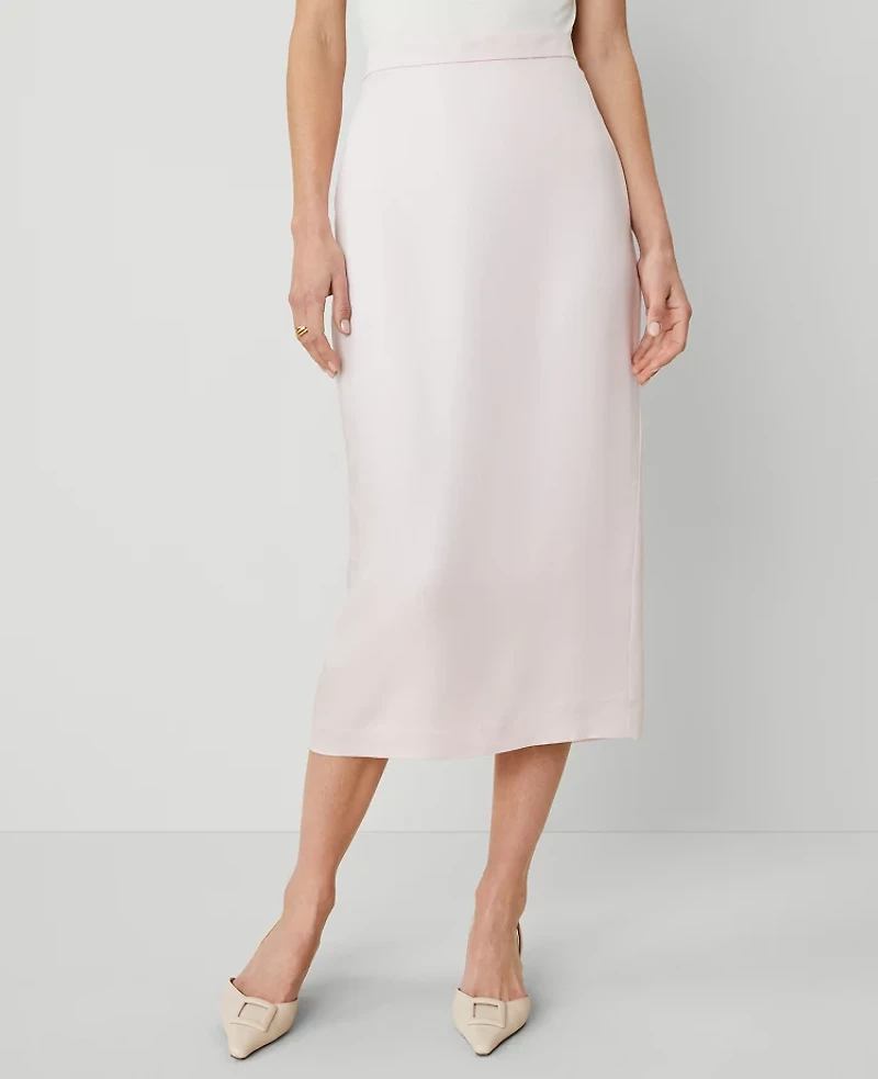 Ann Taylor Petite Sateen Column Midi Skirt Size 0 Pale Peony Women's