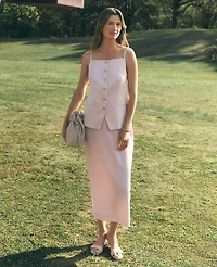 Ann Taylor Petite Sateen Column Midi Skirt Size 0 Pale Peony Women's