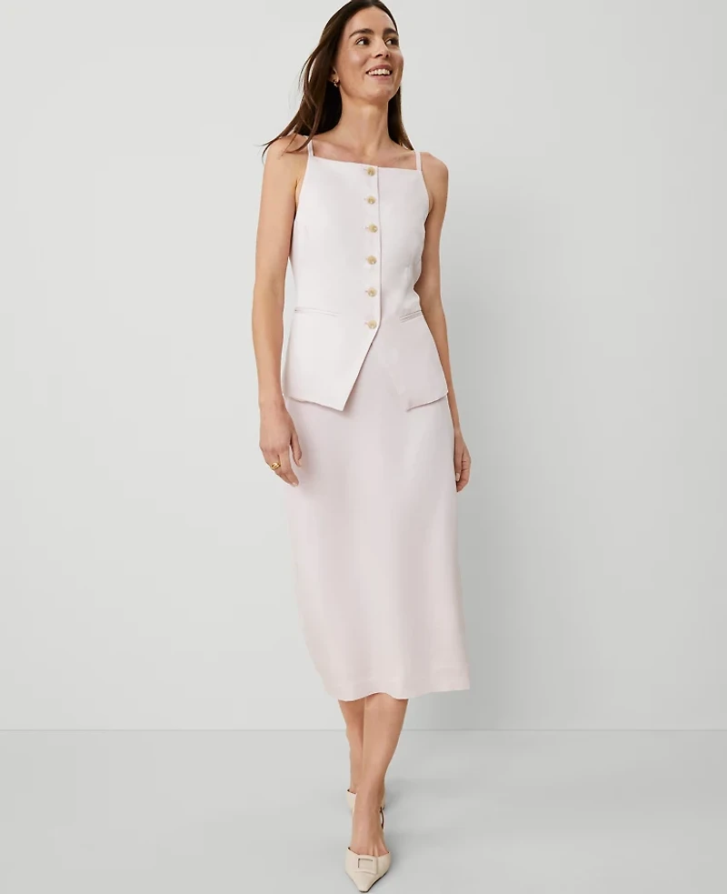Ann Taylor Petite Sateen Column Midi Skirt Size 0 Pale Peony Women's