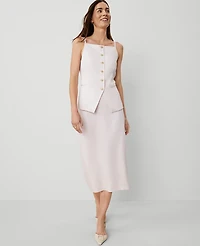Ann Taylor Petite Sateen Column Midi Skirt Size 0 Pale Peony Women's