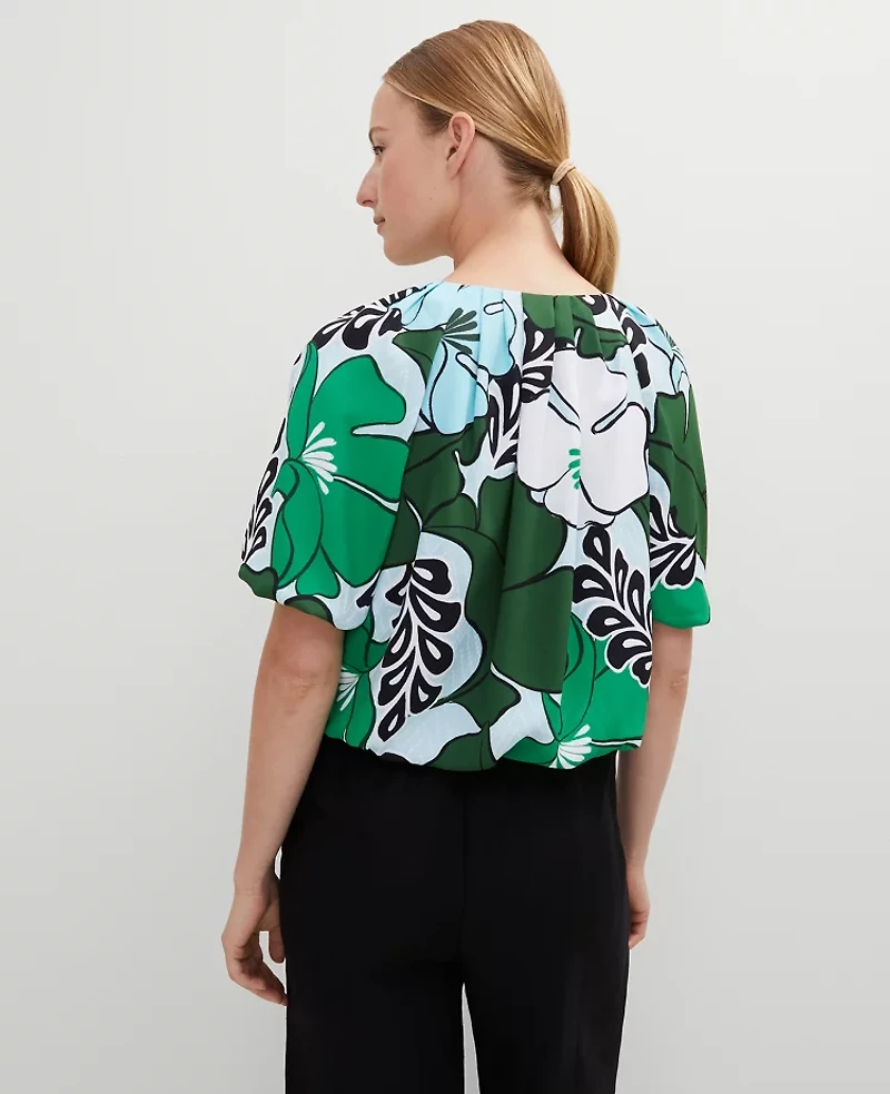 Ann Taylor Petite Tropical Bubble Hem Blouse Leafy Green Women's
