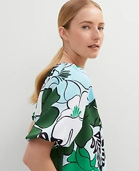 Ann Taylor Petite Tropical Bubble Hem Blouse Leafy Green Women's