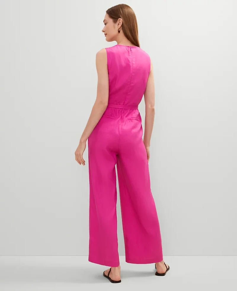 Ann Taylor Belted Crew Neck Jumpsuit Rose Violet Women's