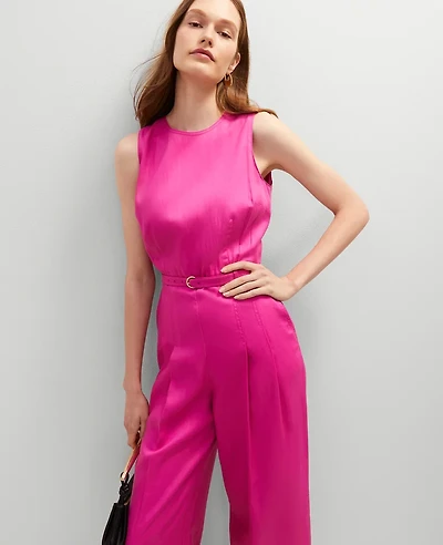Ann Taylor Belted Crew Neck Jumpsuit Rose Violet Women's