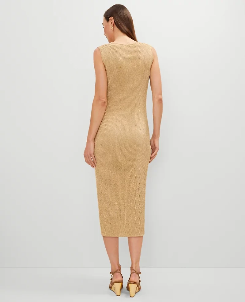 Ann Taylor Petite Ribbed Lurex Midi Dress Gold Metallic Women's