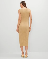 Ann Taylor Petite Ribbed Lurex Midi Dress Gold Metallic Women's