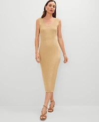 Ann Taylor Petite Ribbed Lurex Midi Dress Gold Metallic Women's
