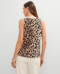 Ann Taylor Animal Print Mixed Media Shell Top _Black Women's