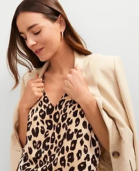 Ann Taylor Animal Print Mixed Media Shell Top _Black Women's