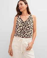 Ann Taylor Animal Print Mixed Media Shell Top _Black Women's