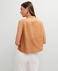 Ann Taylor Petite Linen Shirt Pecan Women's
