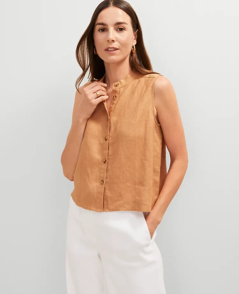 Ann Taylor Petite Linen Shirt Pecan Women's