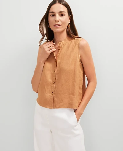 Ann Taylor Petite Linen Shirt Pecan Women's