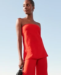 Ann Taylor Petite Strapless Linen Blend Tunic Top Fiery Red Women's