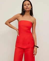 Ann Taylor Petite Strapless Linen Blend Tunic Top Size 2XS Fiery Red Women's