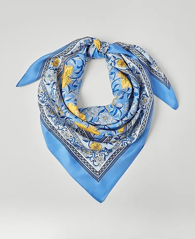 Ann Taylor Floral Square Silk Scarf Maritime Blue Women's
