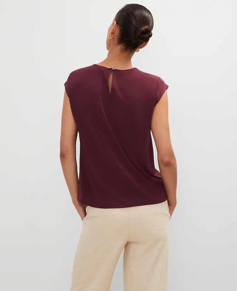 Ann Taylor Pleated Crew Neck Top Size Small Plum Rose Women's