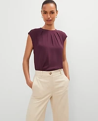 Ann Taylor Pleated Crew Neck Top Size Small Plum Rose Women's