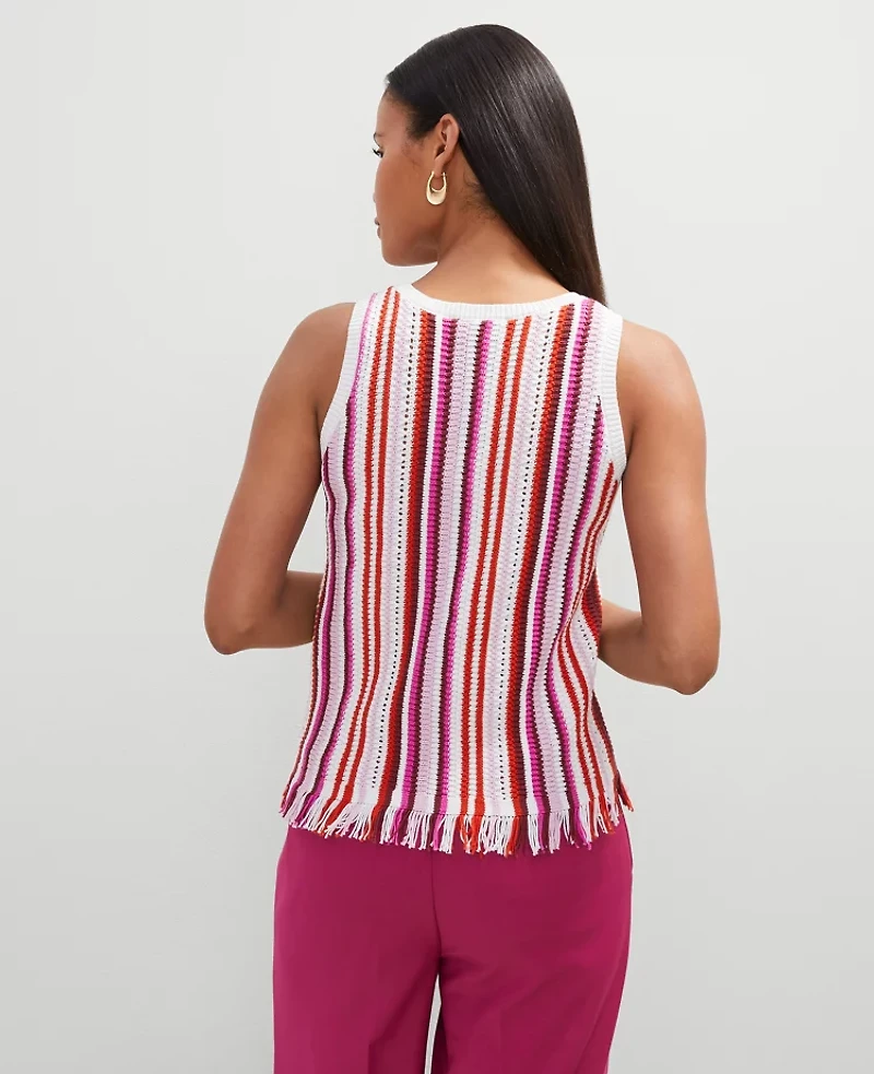 Ann Taylor Petite Fringe Striped Shell Top Red Pepper Women's