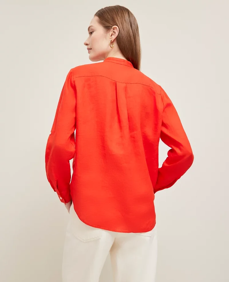Ann Taylor Petite Relaxed Linen Perfect Shirt Size Large Fiery Red Women's