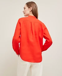 Ann Taylor Petite Relaxed Linen Perfect Shirt Size Large Fiery Red Women's