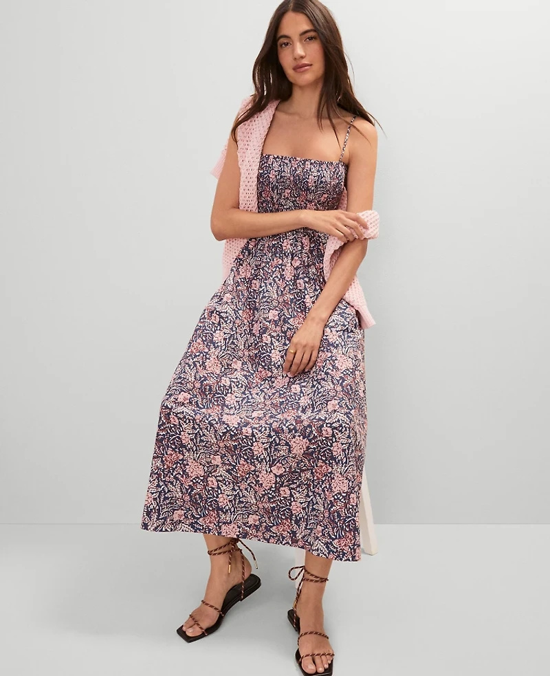 Ann Taylor Petite Weekend Collection Floral Flare Dress Size 14 Navy Pebble Women's