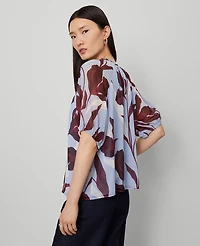 Ann Taylor Floral Pintucked Raglan Popover Top Placid Blue Women's