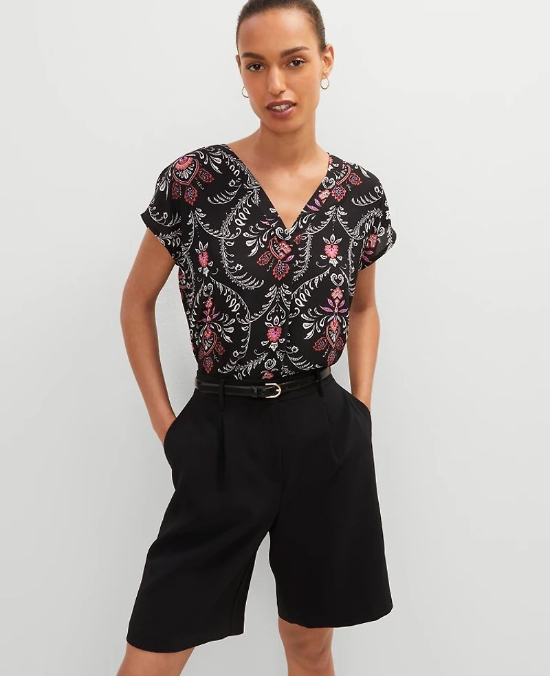 Ann Taylor Floral Mixed Media Top Black Women's