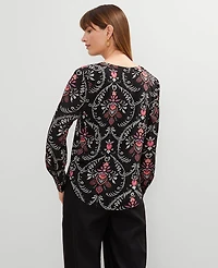 Ann Taylor Floral Mixed Media Top Black Women's