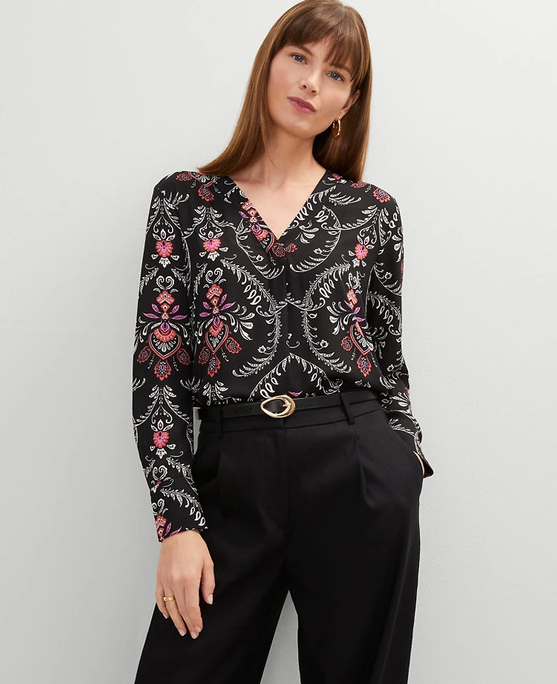 Ann Taylor Floral Mixed Media Top Black Women's