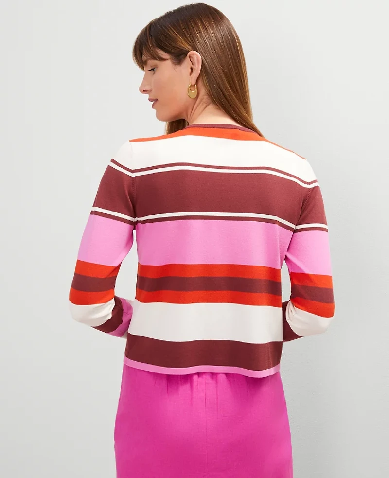 Ann Taylor Striped Open Cardigan Pink Orchid Women's