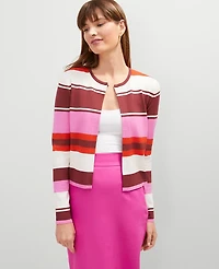 Ann Taylor Striped Open Cardigan Pink Orchid Women's