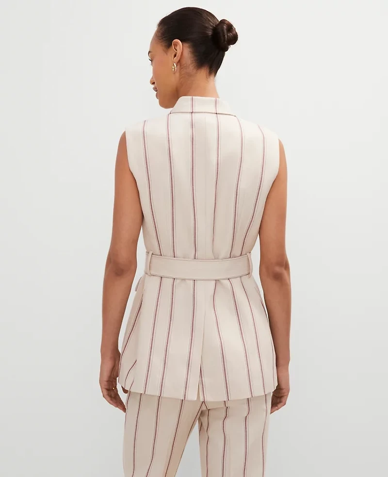 Ann Taylor Petite Pinstripe Belted Vest Flax Women's