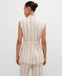 Ann Taylor Petite Pinstripe Belted Vest Flax Women's