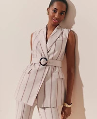 Ann Taylor Petite Pinstripe Belted Vest Flax Women's