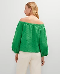 Ann Taylor Tall Eyelet Off The Shoulder Top Natural Green Women's