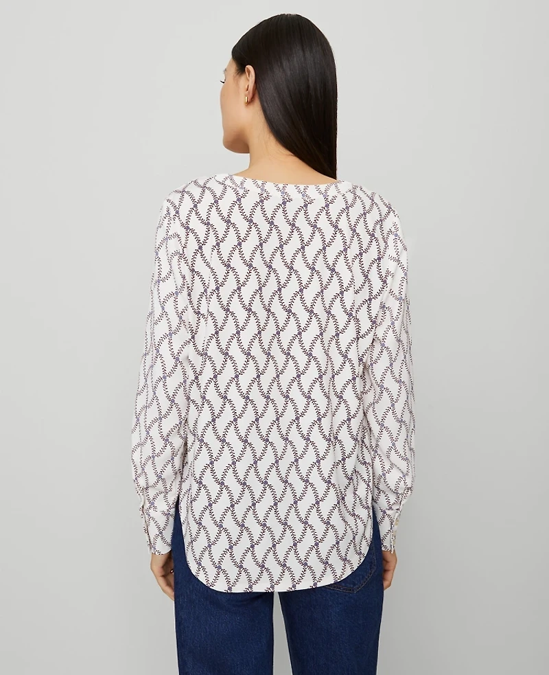 Ann Taylor Floral Mixed Media Pleat Front Top Winter White Women's