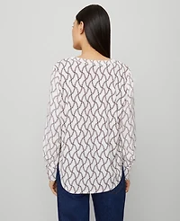 Ann Taylor Floral Mixed Media Pleat Front Top Winter White Women's