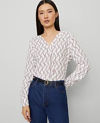 Ann Taylor Floral Mixed Media Pleat Front Top Winter White Women's