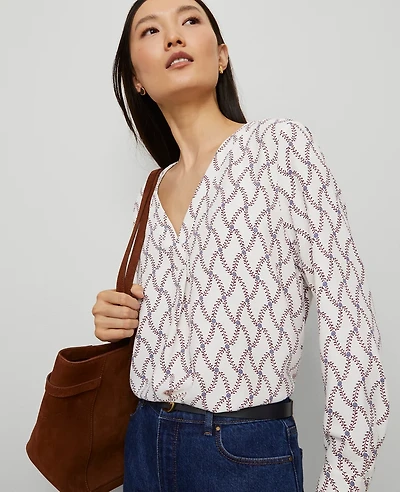 Ann Taylor Floral Mixed Media Pleat Front Top Winter White Women's