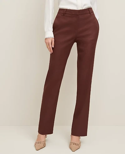 Ann Taylor The Petite Sophia Straight Pant in Linen Twill — Curvy Fit Size 6 Rich Walnut Women's