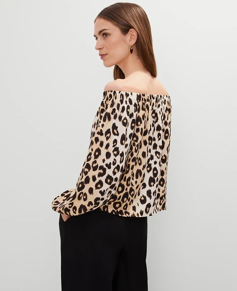 Ann Taylor Tall Animal Print Off The Shoulder Top _Black Women's