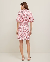 Ann Taylor Petite Floral Ruffle Neck Flare Dress Size 0 Fiery Red Women's